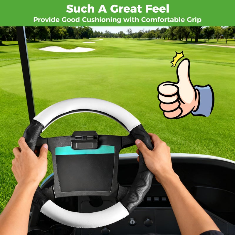 10L0L Golf Cart 14" Steering Leather Wheel Cover for Club Car DS Precedent for Yamaha Models, Breathable Rubber Leather Materials,Good Texture Nice Look (Black White Color) - Image 4